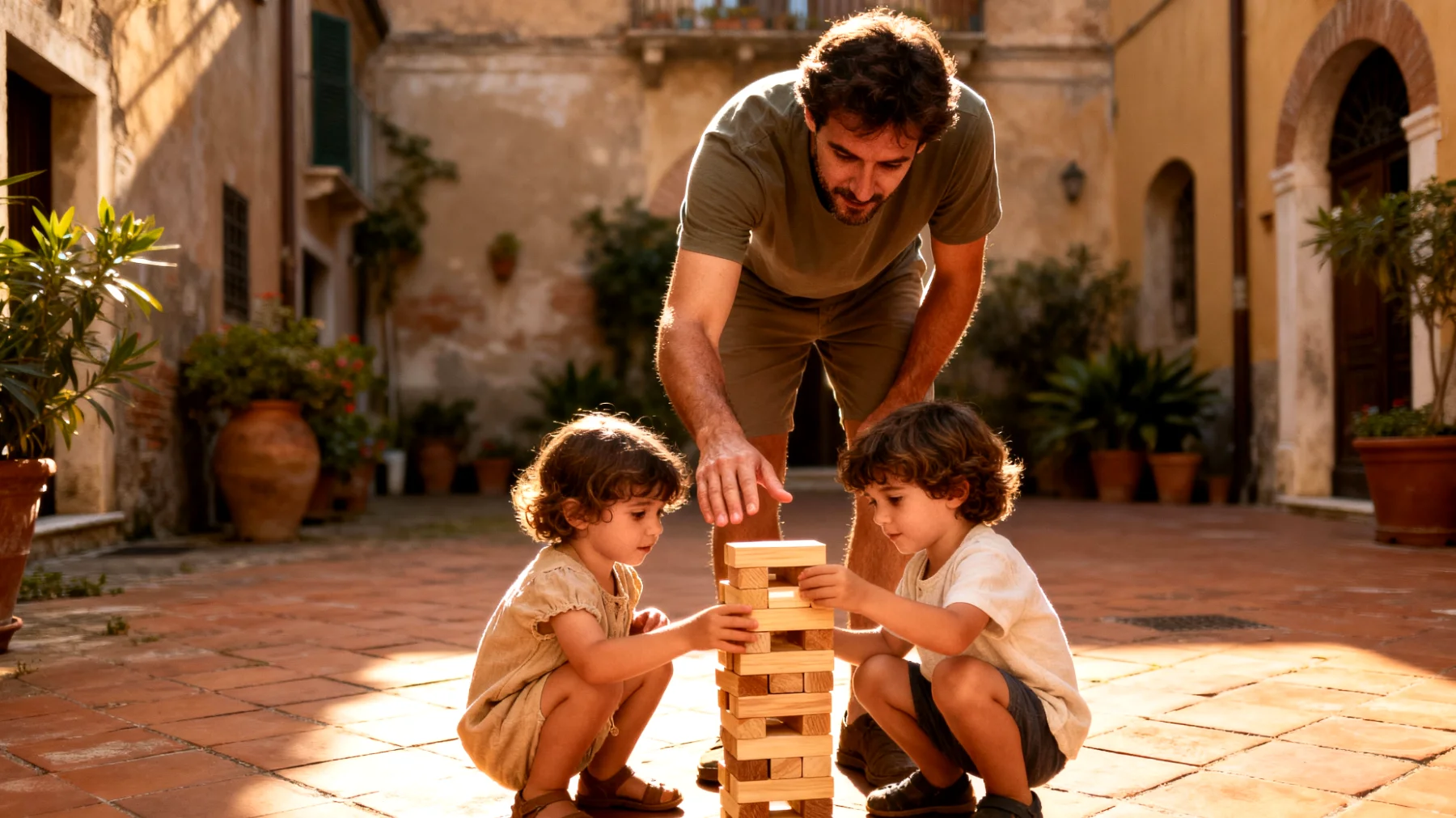 Un papà fatica a lasciare che i suoi bambini affrontino piccole sfide quotidiane e sperimentin autonomamente, intervenendo sempre per proteggerli da qualsiasi possibile disagio o fallimento"